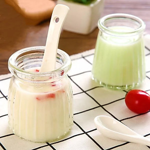 Bộ 12 Hũ Thuỷ Tinh Sọc 100ML Làm Yaourt- Sữa Chua Caramen-Pudding- Có Nắp Đậy- Hàng Chính Hãng MINIIN