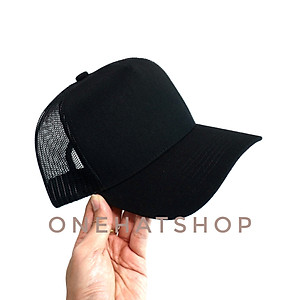 Nón Lưỡi Trai Vành Cong fom Trucker trơn đen Lưới quai cài nút Brand One Hat