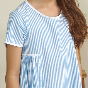 Đầm Bé Gái Kika Kẻ Xanh Blue Phối Viền Trắng K126