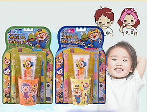 Bộ 4 bàn chải đánh răng + kem đánh răng + cốc Pororo Hàn Quốc