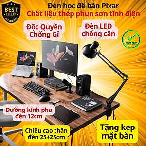 Đèn học PIXAR Bóng LED Chống Cận Bảo Vệ Mắt Có Tặng Kẹp Bàn Chắc Chắn ĐK 12cm Chất Liệu Thép Phun Sơn Tĩnh Điện D Danido