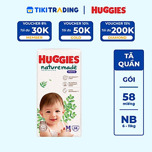 Tã/bỉm quần Huggies Naturemade M58/L44/XL38/XXL26