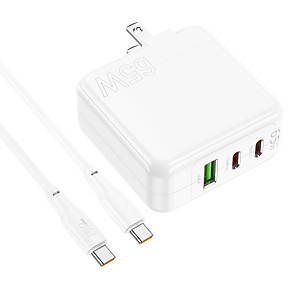Bộ Củ, cốc sạc nhanh typec 65w cao cấp tiện lợi với 2 cổng Type-C va 1 cổng USB chân dẹp có thể gập gọn lại an toàn chống cháy nổ - Hàng nhập khẩu