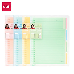 Sổ Tay Ghi Chép B5 Gáy Lò Xo 60 Trang Deli - Xanh Dương/Hồng/Vàng/Xanh Lá - QHB560