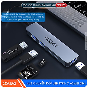 Hub Chuyển Đổi USB Type C ASWEI - 4 in 1, 5 in 1, 6 in 1, 7 in 1, 8 in 1 - HDMI, USB 3.0, PD, SD, TF, RJ45, Audio 3.5mm - Tốc Độ Cao, Hàng Chính Hãng