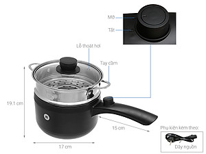 Nồi Nấu Đa Năng Mishio MK321 Dung Tích 1.5L Dành Cho 1-2 Người - Hàng Chính Hãng