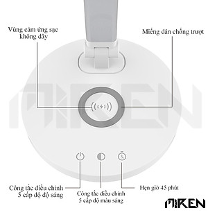 Đèn Bàn Học Đọc Sách Làm Việc LED Chống Cận Bảo Vệ Mắt – Cảm Ứng Tích Hợp Sạc Không Dây - Vùng Sáng 3000-6500K – 5 Cấp Độ Điều Chỉnh – Phiên Bản Nâng Cấp Cổng Type-C