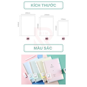 Sổ Tay Ghi Chép Gáy còng nhựa / Binder Gáy Lò Xo ghi chép 120 Trang - Màu Pastel - Có kèm giấy