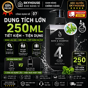 Dầu gội thảo dược thiên nhiên 4in1 tinh chất bạc hà độc quyền DHERBAL chai 250ml dầu gội trị gàu mọc tóc chính hãng