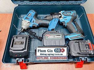 Bộ Combo 2 Máy Khoan Gồm Máy Khoan Pin Và Máy Chuyên Vít 199V 2 Pin 15 Cell (Tặng Kèm Hộp Đựng) - Bảo Hành 1 Năm