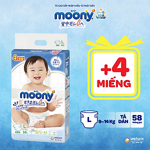[CỘNG 4 MIẾNG] Tã dán Moony cao cấp L54+4 - Nhập khẩu từ Nhật Bản
