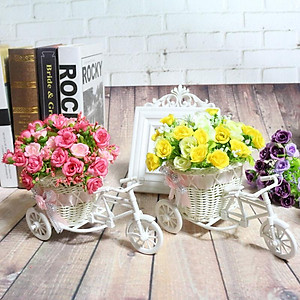 Giỏ hoa xe đạp trang trí kệ tủ độc đáo, bông giả cắm sẵn nhiều mẫu