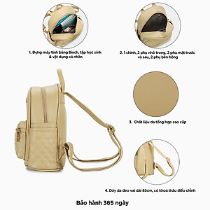 Balo da nữ đi chơi, ba lô công sở họa tiết chần trám ngăn trước IDIGO FBP2 - 4322