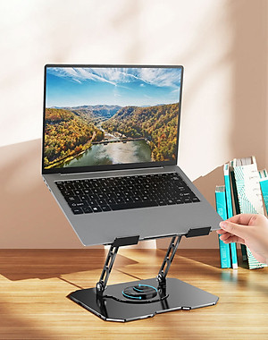 Kệ đỡ giá đỡ đế tản nhiệt cho laptop, máy tính hợp kim nhôm gấp gọn xoay 360 độ nhiều nấc độ cao K2 - Hàng chính hãng