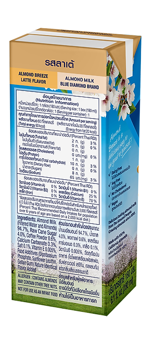 Blue Diamond - Thùng Sữa Hạt Hạnh Nhân ALMOND BREEZE vị Latte 180ml x 24 Hộp