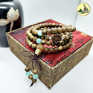 Vòng Tay Phong Thủy Trầm Hương Chuỗi Tràng 108 Hạt 6 Li Charm Ngẫu Nhiên Phối Đá Đeo Tay Mệnh Kim Mộc Thủy Hỏa Thổ