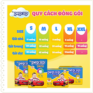 Tã/Bỉm Quần Em Bé Pep.up Cottony 3D Gói Đại Siêu Mềm Mại, Siêu Khô Thoáng, Kháng Khuẩn