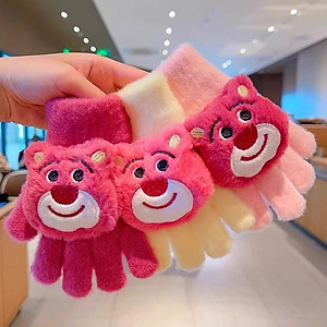Mới găng tay lông xù kiểu hoạt hình gấu dâu tây và siêu nhân nhện đáng yêu cho bé