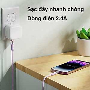 Dây sạc nhanh ip Rockspace Z21 chuẩn sạc nhanh dây dù dài 120cm siêu bền-Hàng chính hãng BH 12 tháng