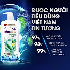 Dầu gội đầu Clear Mát Lạnh Bạc Hà sạch gàu ngứa và vi khuẩn suốt 48 Giờ 880g