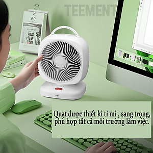 Quạt Để Bàn Tích Điện Mini 5 Cấp Độ Gió Teement, Dung Lượng Pin Lớn 2000mah Không Tiếng Ồn , Tặng Kèm Cáp Sạc - Hàng Chính Hãng