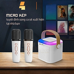 Loa Bluetooth mini kèm 2 micro hát karaoke không dây - Mic hát karaoke âm thanh chất lượng lọc âm khử nhiễu LED RGB - Hàng Nhập Khẩu