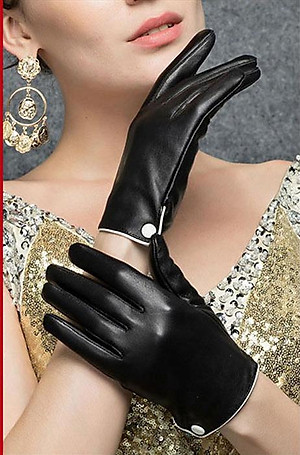 Bao tay nữ lót lông YAOYAO Găng tay nữ da cừu bấm cúc trắng - BHY9748 Găng tay da cảm ứng. Hàng chính hãng.