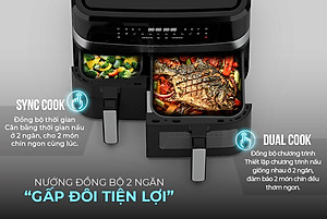 [New] Nồi chiên không dầu 2 ngăn 10L Sunhouse Mama SHD4098 - Chế độ riêng - Tiết kiệm thời gian - Công nghệ Rapid Air - Hàng chính hãng