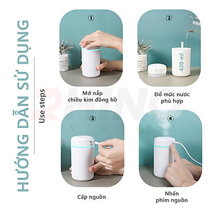 Máy phun sương xông tinh dầu tạo ẩm Rhino H901 dung tích 420ml, nhỏ gọn, không gây tiếng ồn, tích hợp đèn ngủ RGB nhiều màu, có chế độ tự ngắt - Hàng chính hãng