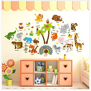 Decal trang dán tường vườn thú tiếng anh 3 AmyShop (68 x 126 cm)