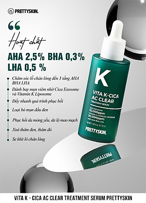 Serum hỗ trợ ngừa mụn Vita K - Cica Ac Clear Pretty Skin phục hồi - căng bóng - tái tạo làn da 50ml