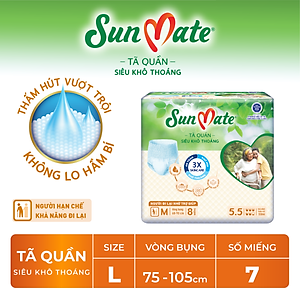 Combo 2 Gói Tã Quần Người Lớn Sunmate Khô Thoáng L7 (7 Miếng/ Gói)