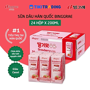 Thùng 24 hộp Sữa dâu 200ml nhãn hiệu Binggrae