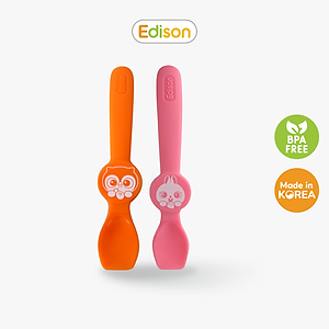 Đũa Inox xỏ ngón Hàn Quốc giúp bé tập gắp thức ăn Edison hình Pororo - Đồ dùng ăn dặm chính hãng 9644