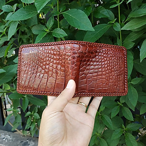 Ví Nam Da Cá Sấu. Ví 2 Mặt Đan Viền Thủ Công - Dáng Ngang Dễ Sử Dụng