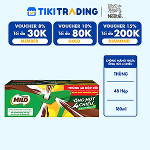 Thùng 48 Hộp Sữa Nestlé MILO Nước (180ml / Hộp) - không màng nhựa [phiên bản ống hút 4 chiều]