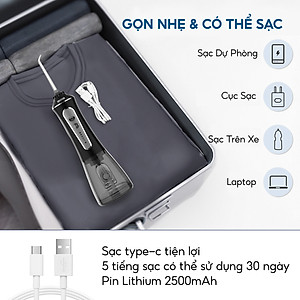 Tăm nước cầm tay h2ofloss hfp11, phiên bản mới nhất với dây sạc usb Type C và tăng cường khả năng chống nước