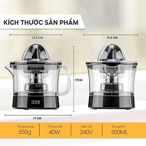 Máy vắt cam mini Lebenlang LBL3383 công suất 40W, dung tích 500ml, bảo hành 2 năm - hàng chính hãng