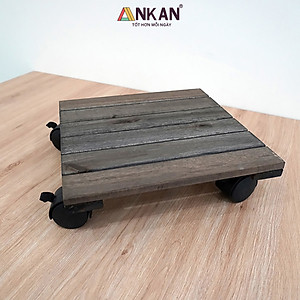 Đế Lót Chậu Cây Có Bánh Xe Thương Hiệu ANKAN, Đế Để Chậu Cây, Mặt Vuông Bằng Gỗ Tràm, Màu Đen Đường Kính 30 Cm, Tải Trọng 80kg - Hàng Xuất Khẩu