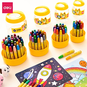  Bút màu sáp dầu học sinh hộp nhựa Deli - 12/18/24 màu - 72090/72091/72092