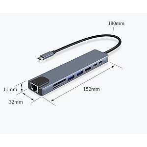 Bộ Chuyển Đổi Hub 8 Trong 1 Type C 3.1 Sang HDMI 4K-Mạng RJ45 Đọc Thẻ SD / TF Cho MacBook Notebook Laptop Máy Tính-Hàng Chính Hãng