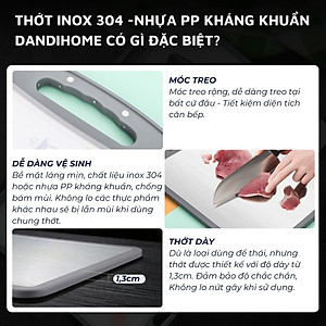 Thớt inox 304 và nhựa kháng khuẩn DandiHome cao cấp hai mặt 