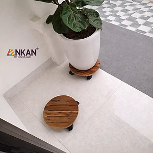 Đế Lót Chậu Cây ANKAN Có Bánh Xe - Gỗ Tràm Mặt Tròn 30cm, Tải Trọng 60kg - Màu Vàng