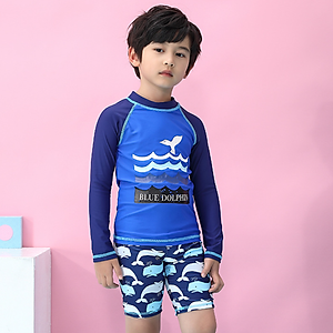 Đồ Bơi Bé Trai Tay Dài Chống Nắng Họa Tiết Blue Dolphin BB036 MayHomes Thun Lạnh Co Giãn Và Không Phai Màu