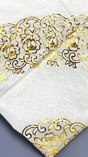 Khăn Trải Bàn WLG.751 tròn, đường kính 180 cm,  hoa văn phủ nhũ vàng, nhựa PVC dẻo, không thấm nước