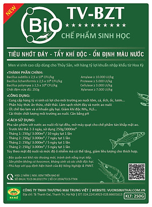 VƯỜN SINH THÁI - Chế phẩm vi sinh hồ cá, tôm BZT. Xử lý nước, làm sạch nhớt đáy ao. Ức chế tảo lam, khí độc. Hàng tỷ bào tử hữu hiệu từ HOA KỲ