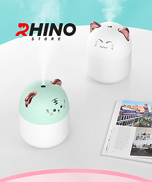 Máy phun sương tạo ẩm Rhino H903 dung tích 250ml, nhỏ gọn, không gây tiếng ồn, tích hợp đèn ngủ RGB nhiều màu - Hàng chính hãng