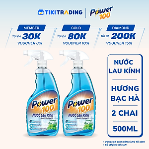 Combo 2 Chai Nước Lau Kính POWER100 Hương Bạc Hà 500mlx2