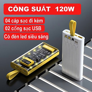 Sạc dự phòng 50.000mAh trong suốt, có sạc nhanh PD 120W, kèm 4 cáp sạc, tích hợp đèn ngủ - FTAKY Hàng Nhập Khẩu