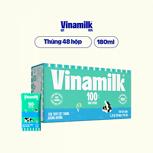 Thùng 48 Hộp Sữa Tươi Tiệt Trùng Vinamilk 100% Không Đường (180ml / Hộp)